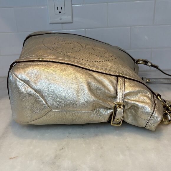 Coach Bag Purse Handbag Leather Audrey Metallic Perforated Convertible Lg Tote - Picture 9 of 16